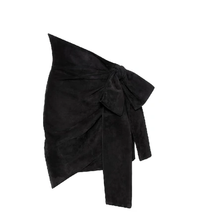 Shop Saint Laurent Asymmetric Suede Skirt In Black