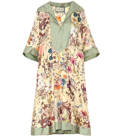 Shop Gucci Floral Silk-twill Kaftan In Multicoloured