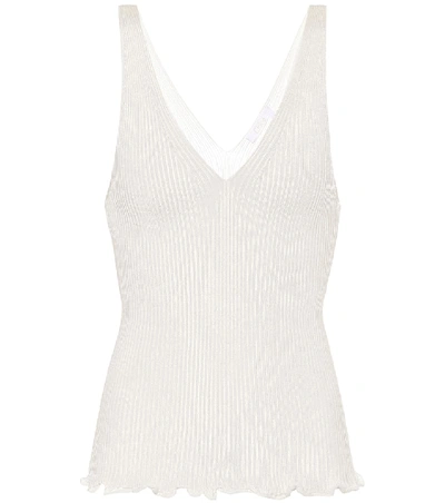 Shop Chloé Ribbed-knit Stretch-cotton Tank Top In White