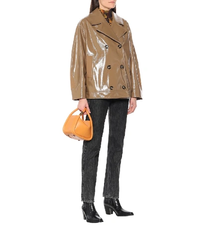 Shop Ganni Patent Faux Leather Jacket In Beige