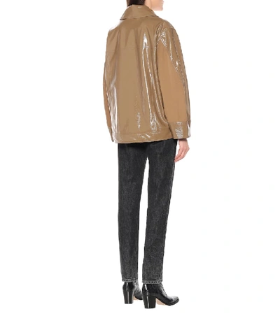 Shop Ganni Patent Faux Leather Jacket In Beige