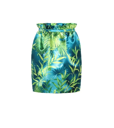 Shop Versace Jungle-print Satin Miniskirt In Green
