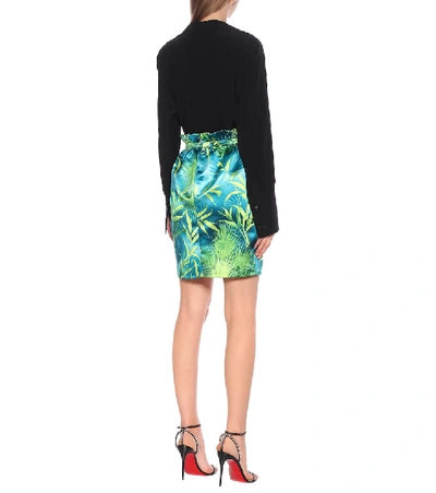 Shop Versace Jungle-print Satin Miniskirt In Green