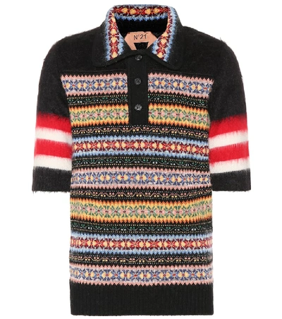 Shop N°21 Wool And Mohair-blend Polo Shirt In Multicoloured