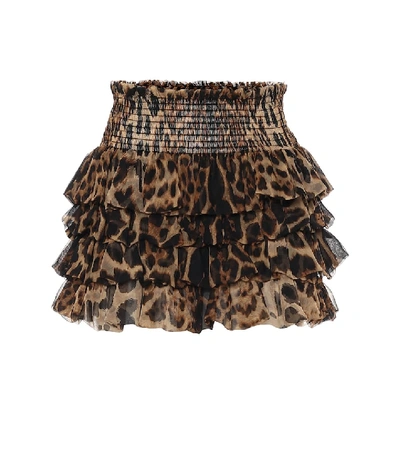 Shop Saint Laurent Leopard-print Silk Miniskirt In Brown