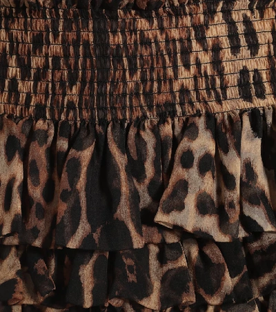 Shop Saint Laurent Leopard-print Silk Miniskirt In Brown