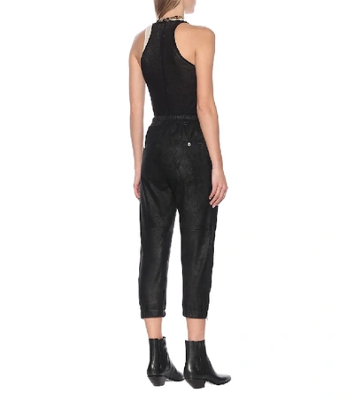 Shop Rick Owens Cropped Leather Trackpants In Black