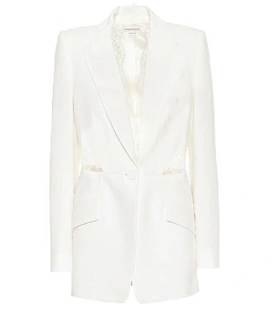 Shop Alexander Mcqueen Lace-trimmed Crêpe Blazer In White