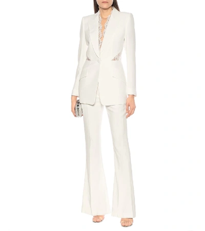 Shop Alexander Mcqueen Lace-trimmed Crêpe Blazer In White