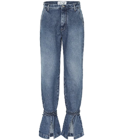 Shop Loewe Tie-cut High-rise Boyfriend Jeans In Blue