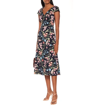 Shop Peter Pilotto Floral Cady Midi Dress In Blue