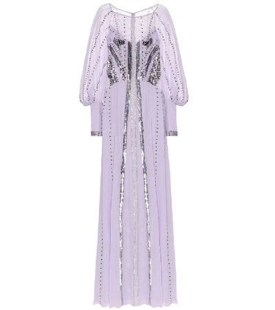 Shop Temperley London Queenie Embellished Silk-blend Gown In Purple