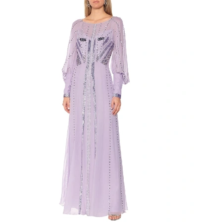 Shop Temperley London Queenie Embellished Silk-blend Gown In Purple