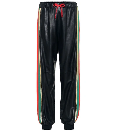 Shop Gucci Leather Trackpants In Black