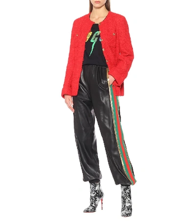 Shop Gucci Leather Trackpants In Black