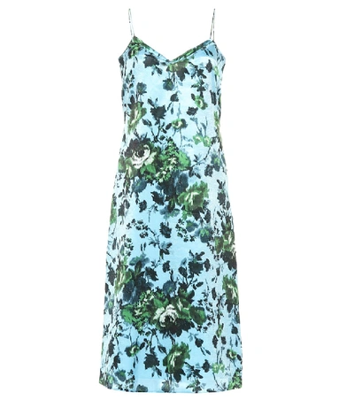 Shop Erdem Vivianne Floral Satin Dress In Blue