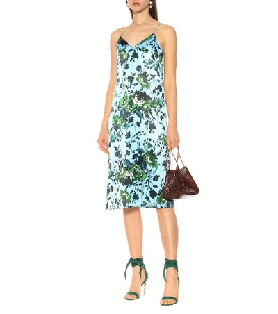 Shop Erdem Vivianne Floral Satin Dress In Blue