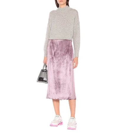 Shop Vince Velvet Midi Skirt In Purple