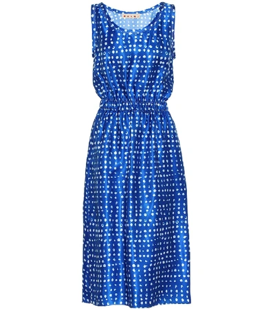 Shop Marni Polka-dot Satin Dress In Blue
