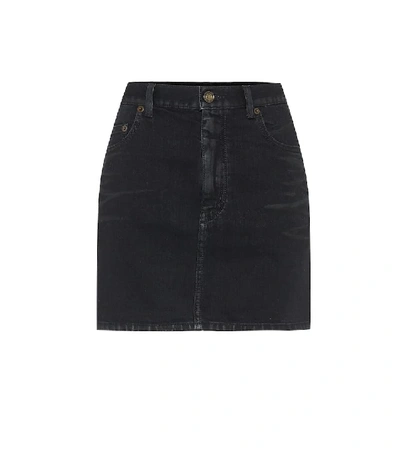 Shop Saint Laurent Denim Miniskirt In Black