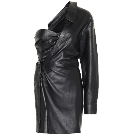Shop Rta Lana One-shoulder Leather Minidress In Black