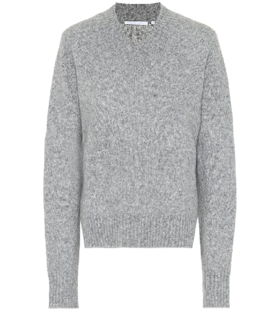 Shop Helmut Lang Tie-sleeve Wool-blend Sweater In Grey