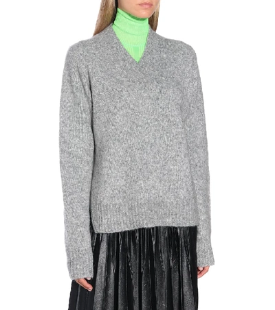 Shop Helmut Lang Tie-sleeve Wool-blend Sweater In Grey