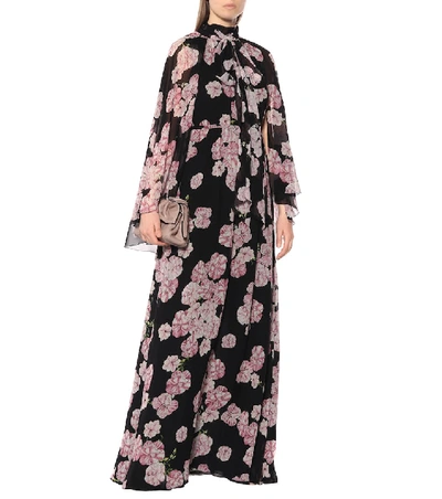Shop Giambattista Valli Floral-printed Silk Maxi Dress In Black