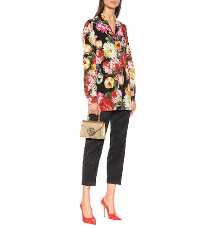 Shop Dolce & Gabbana Floral Stretch Silk Pajama Top In Multicoloured