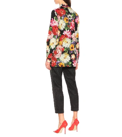 Shop Dolce & Gabbana Floral Stretch Silk Pajama Top In Multicoloured