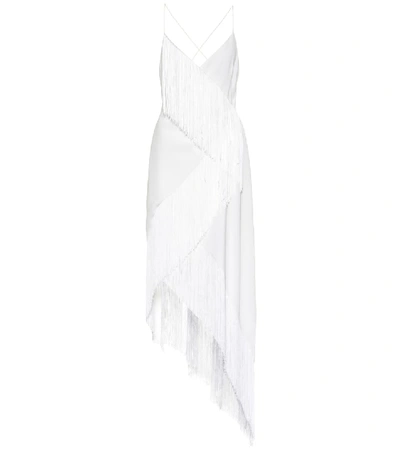 Shop Givenchy Fringed Wool Dress In White