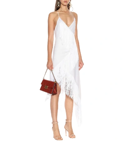 Shop Givenchy Fringed Wool Dress In White