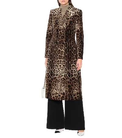 Shop Dolce & Gabbana Leopard-print Velvet Coat In Beige