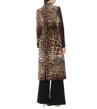 Shop Dolce & Gabbana Leopard-print Velvet Coat In Beige