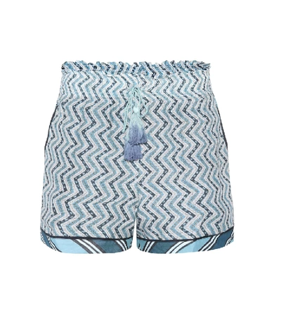 Shop Talitha Printed Cotton And Silk Shorts In Blue