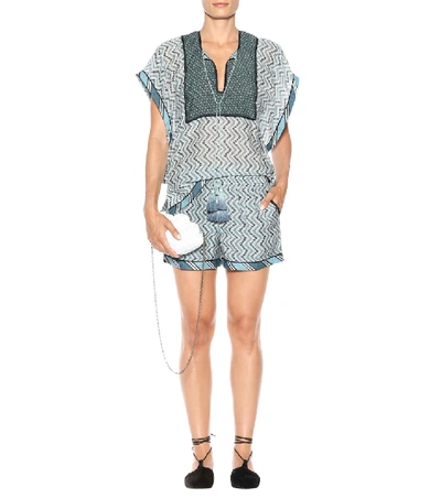 Shop Talitha Printed Cotton And Silk Shorts In Blue