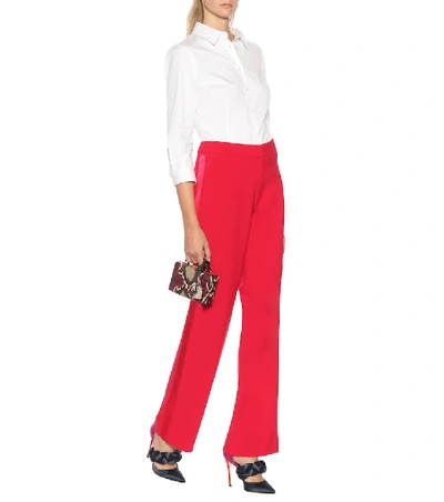 Shop Carolina Herrera High-rise Wide-leg Wool-blend Pants In Red