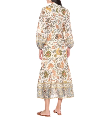 Shop Zimmermann Edie Printed Linen Midi Dress In Multicoloured