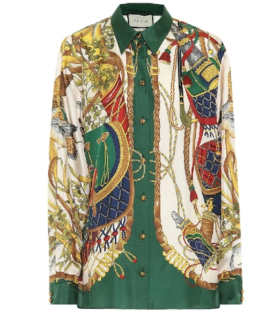 Shop Gucci Printed Silk Shirt In Green