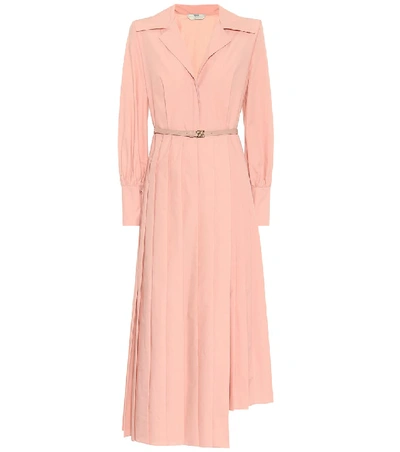 Shop Fendi Asymmetric Cotton Shirt Dress In Pink