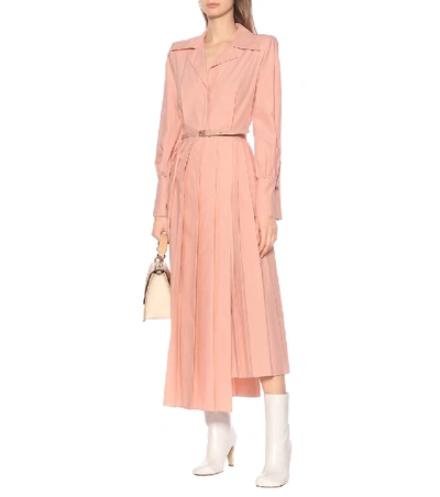 Shop Fendi Asymmetric Cotton Shirt Dress In Pink