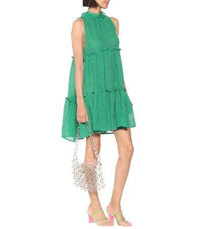 Shop Lisa Marie Fernandez Erica Linen-blend Gauze Minidress In Green