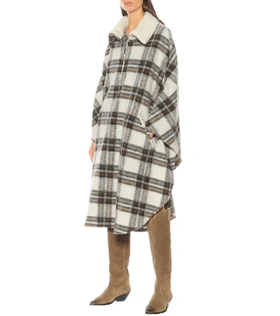 Shop Isabel Marant Étoile Gabin Checked Wool-blend Poncho In Neutrals