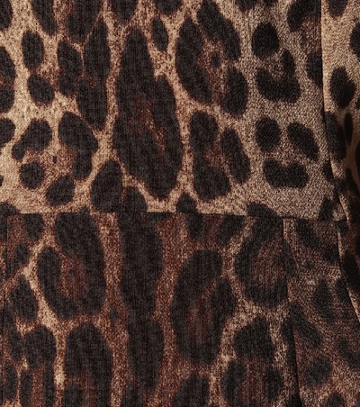 Shop Dolce & Gabbana Leopard-print Wool-crêpe Dress In Brown