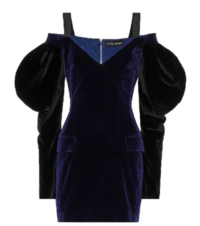 Shop David Koma Velvet Puff-sleeve Minidress In Blue
