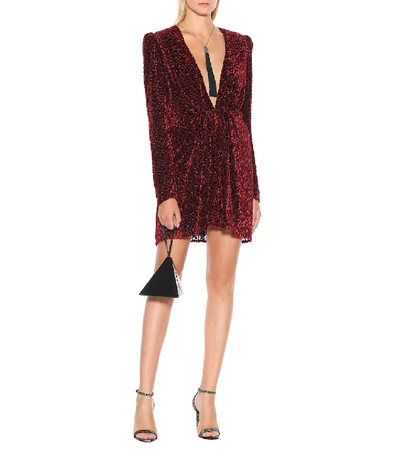 Shop Saint Laurent Flocked Velvet Silk-blend Dress In Red