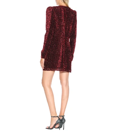 Shop Saint Laurent Flocked Velvet Silk-blend Dress In Red