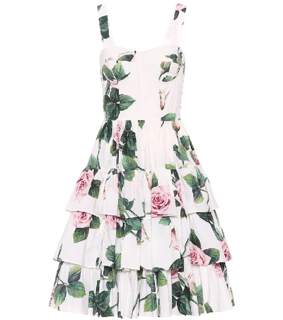 Shop Dolce & Gabbana Floral Cotton-poplin Midi Dress In Multicoloured
