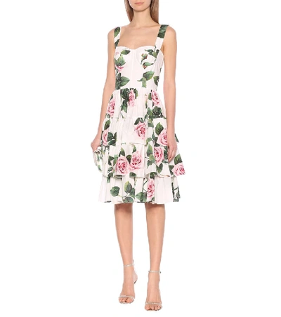 Shop Dolce & Gabbana Floral Cotton-poplin Midi Dress In Multicoloured