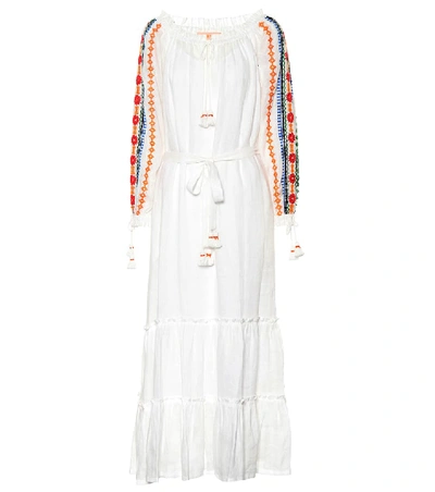 Shop Tory Burch Embroidered Linen Dress In White